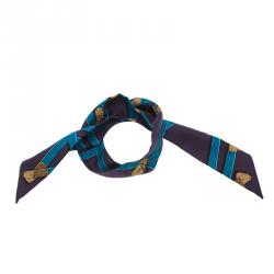 Pre Owned Hermes Purple and Blue Kelly Silk Neck Scarf