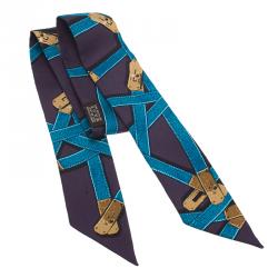 Pre Owned Hermes Purple and Blue Kelly Silk Neck Scarf