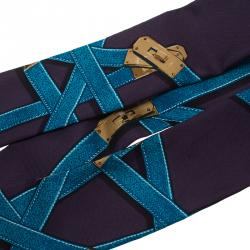 Pre Owned Hermes Purple and Blue Kelly Silk Neck Scarf
