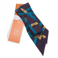 Pre Owned Hermes Purple and Blue Kelly Silk Neck Scarf