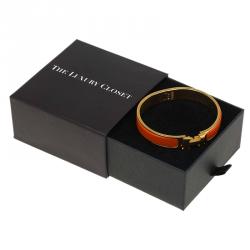 Pre Owned Hermes Clic Clac H Orange Enamel Gold Plated Narrow Bracelet GM