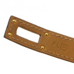 Pre Owned Hermes Kelly Double Tour Grey Leather Gold Plated Wrap Bracelet