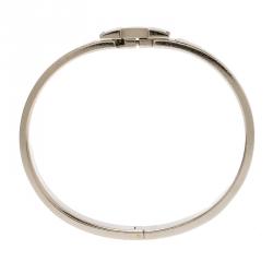 Pre Owned Hermes Clic Clac H Narrow White Enamel Palladium Plated Bracelet GM