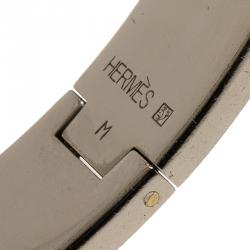 Pre Owned Hermes Clic Clac H Narrow White Enamel Palladium Plated Bracelet GM