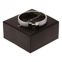 Pre Owned Hermes Clic Clac H Narrow White Enamel Palladium Plated Bracelet GM