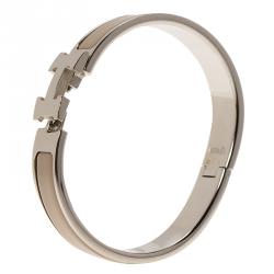 Pre Owned Hermes Clic Clac H Candied Chestnut Narrow Enamel Palladium Plated Bracelet PM