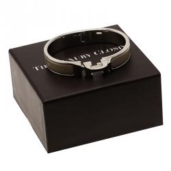 Pre Owned Hermes Clic Clac H Candied Chestnut Narrow Enamel Palladium Plated Bracelet PM