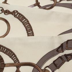 Pre Owned Hermes Cream & Brown Printed Silk Twilly Neck Scarf