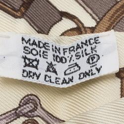 Pre Owned Hermes Cream & Brown Printed Silk Twilly Neck Scarf