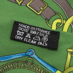 Pre Owned Hermes Green & Yellow Printed Silk Twilly Neck Scarf
