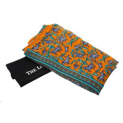 Pre Owned Hermes Chasse En Inde Orange Cashmere and Silk Shawl