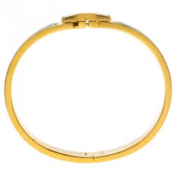 Pre Owned Hermes Clic Clac H Lagoon Blue Enamel Gold Plated Narrow Bracelet GM