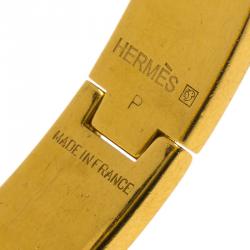 Pre Owned Hermes Clic Clac H Lagoon Blue Enamel Gold Plated Narrow Bracelet GM