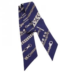 Pre Owned Hermes Blue Bracelets Printed Silk Twilly Neck Scarf