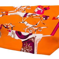 Hermes Orange Horse Carriage Printed Silk Twilly Neck Scarf