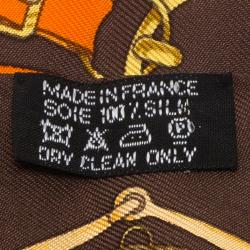 Pre Owned Hermes Brown Horsebit Print Silk Twilly Neck Scarf