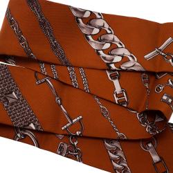 Pre Owned Hermes Rust Orange Bracelet Printed Silk Twilly Neck Scarf
