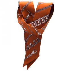 Pre Owned Hermes Rust Orange Bracelet Printed Silk Twilly Neck Scarf