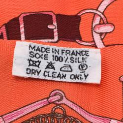Pre Owned Hermes Coral & Maroon Horsebit Printed Silk Twilly Neck Scarf