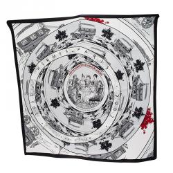 Pre Owned Hermes Monochrome Jeu Des Omnibus Et Dames Blanches Square Silk Scarf
