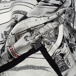 Pre Owned Hermes Monochrome Jeu Des Omnibus Et Dames Blanches Square Silk Scarf