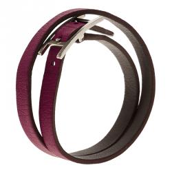 Pre Owned Hermès Hapi 3 MM Purple Leather Palladium Plated Wrap Bracelet GM