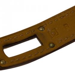 Pre Owned Hermes Kelly Double Tour Orange Leather Palladium Plated Wrap Bracelet PM