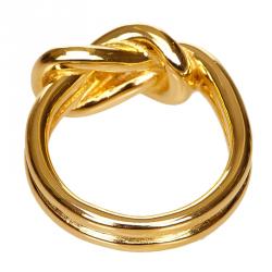 Pre Owned Hermes Gold Tone Knotted Scarf Ring