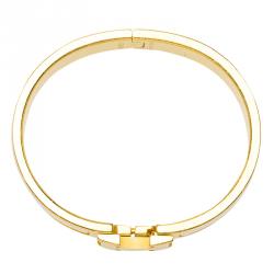 Pre Owned Hermes Clic Clac H White Enamel Gold Plated Narrow Bracelet PM