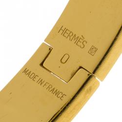 Pre Owned Hermes Clic Clac H White Enamel Gold Plated Narrow Bracelet PM