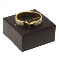 Pre Owned Hermes Clic Clac H White Enamel Gold Plated Narrow Bracelet PM