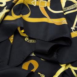 Pre Owned Hermes Black and Gold Eperon d'Or Silk Square Scarf