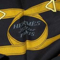 Pre Owned Hermes Black and Gold Eperon d'Or Silk Square Scarf