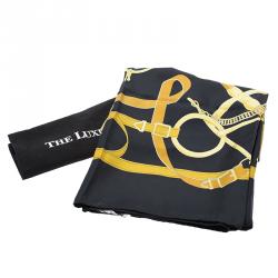Pre Owned Hermes Black and Gold Eperon d'Or Silk Square Scarf