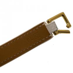 Pre Owned Hermes Rivale Double Tour White Leather Gold Plated Bracelet XS