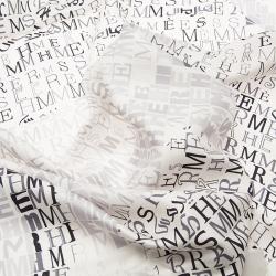 Pre Owned Hermes White & Grey Logo Letters Square Silk Scarf