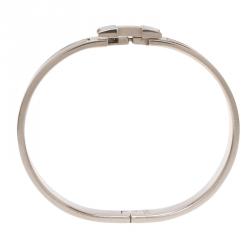 Pre Owned Hermes Clic Clac H Black Enamel Palladium Plated Narrow Bracelet GM