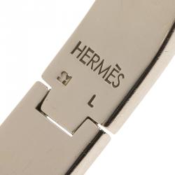 Pre Owned Hermes Clic Clac H Black Enamel Palladium Plated Narrow Bracelet GM