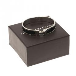 Pre Owned Hermes Clic Clac H Black Enamel Palladium Plated Narrow Bracelet GM