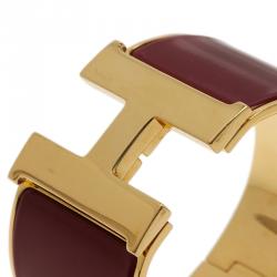 Pre Owned Hermes Clic Clac H Extra Wide Red Enamel Gold-Plated Bracelet PM