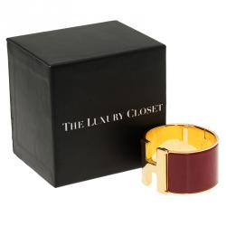 Pre Owned Hermes Clic Clac H Extra Wide Red Enamel Gold-Plated Bracelet PM