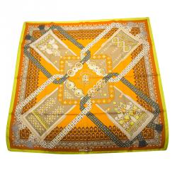 Pre Owned Hermes Yellow and Orange Brins D'Or Silk Scarf