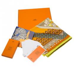 Pre Owned Hermes Yellow and Orange Brins D'Or Silk Scarf