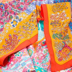 Pre Owned Hermes Orange Multicolor Pique Fleuri de Provence Silk Square Scarf