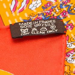 Pre Owned Hermes Orange Multicolor Pique Fleuri de Provence Silk Square Scarf