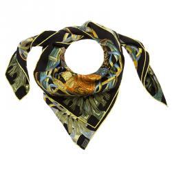 Pre Owned Hermes Black Au Fil Du Carre Square Silk Scarf