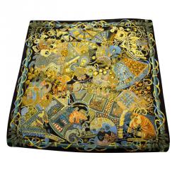 Pre Owned Hermes Black Au Fil Du Carre Square Silk Scarf