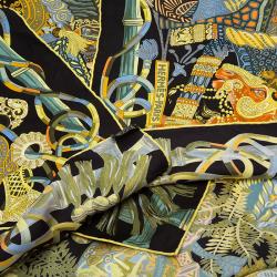 Pre Owned Hermes Black Au Fil Du Carre Square Silk Scarf