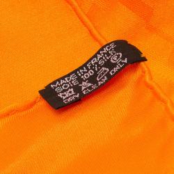 Pre Owned Hermes Orange H Pattern Square Silk Scarf