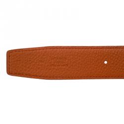 Pre Owned Hermes Orange and Black Leather Constance Reversible Belt 85 CM